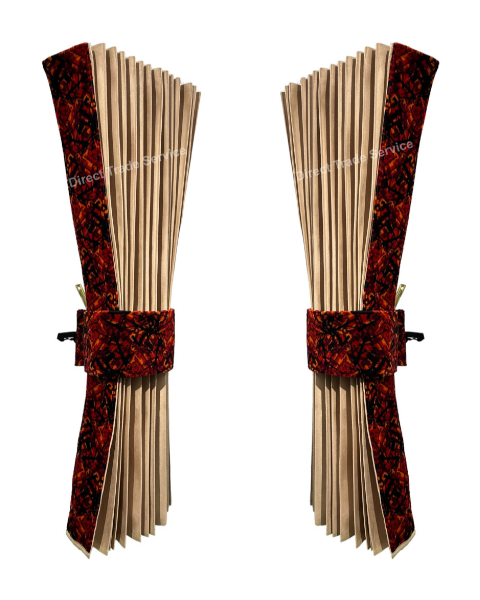 Side curtainset Beige with Danish pluche red