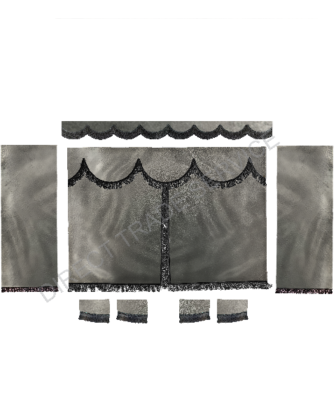 Curtainset gray with black fringes