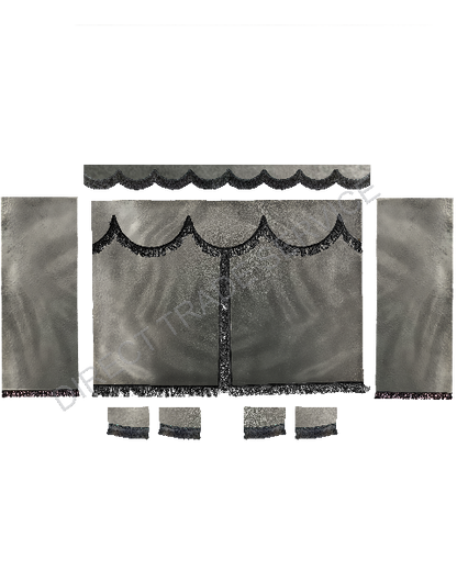 Curtainset gray with black fringes