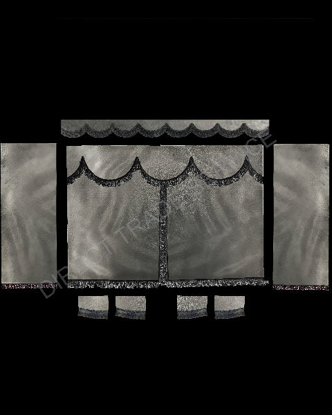 Side curtainset new grey with 8cm black fringes