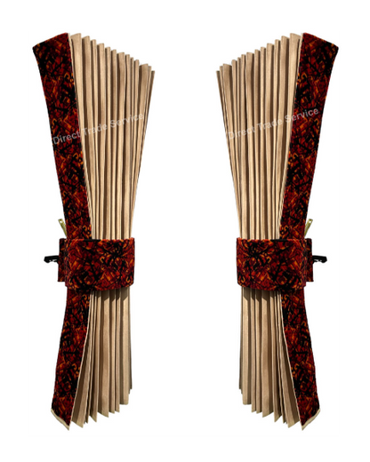 Side curtainset Beige with Danish pluche red