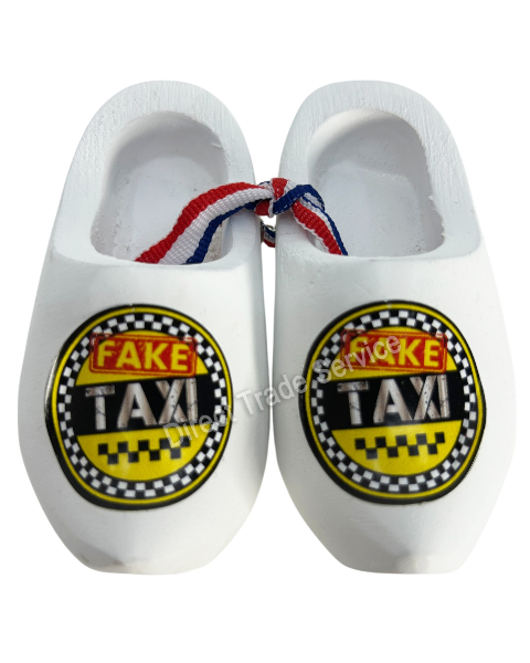Mini Wooden Clogs White Fake Taxi Yellow
