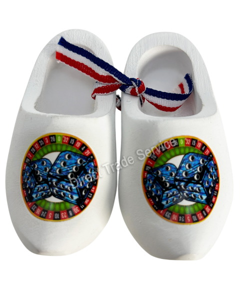 Mini Wooden Clogs White Dices Blue